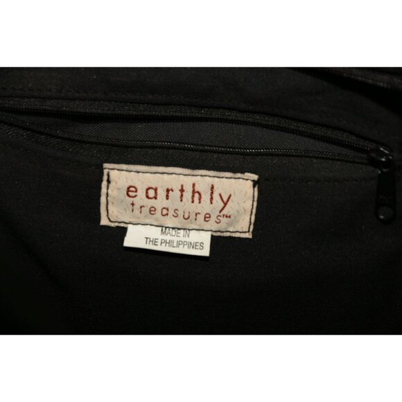 Vintage Earthly Treasures Black Cotton Tote Shoulder Bag Hemp Base - Picture 2 of 6